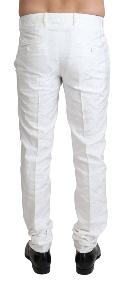 Shop Dolce & Gabbana White Brocade Jaquard Dress Trouser Men's Pants