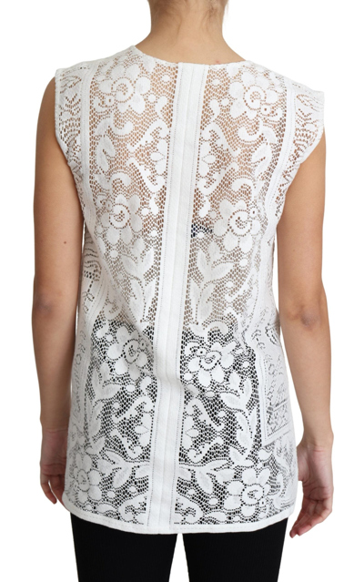Shop Dolce & Gabbana White Cotton Lace Floral Angel Motif Tank Women's Top