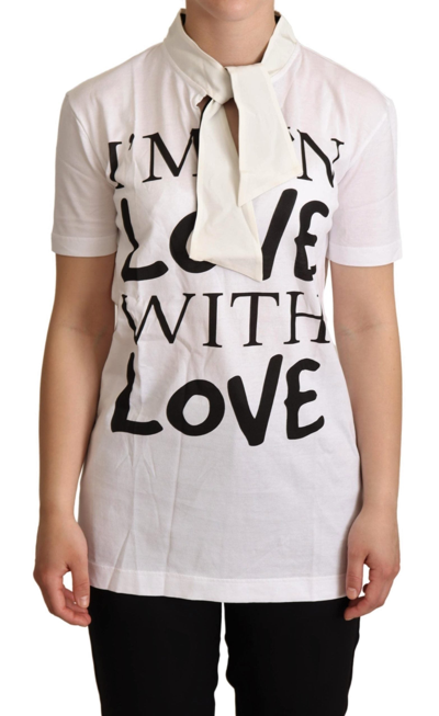 Shop Dolce & Gabbana White Cotton Silk I'm In Love Top Women's T-shirt