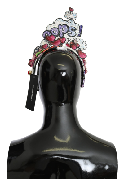 Shop Dolce & Gabbana White Cotton Sequin Floral Women's Headband In Multicolor