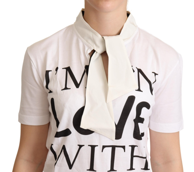 Shop Dolce & Gabbana White Cotton Silk I'm In Love Top Women's T-shirt