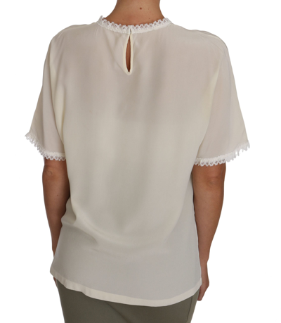 Shop Dolce & Gabbana Cream Silk Lace-detailed Blouse Women's Top In White