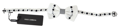 Shop Dolce & Gabbana Elegant White Dotted Silk Bow Men's Tie