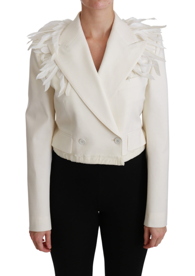 Shop Dolce & Gabbana White Double Breasted Coat Wool Women's Jacket