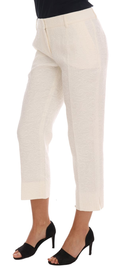 Shop Dolce & Gabbana White Floral Brocade Capri Women's Pants