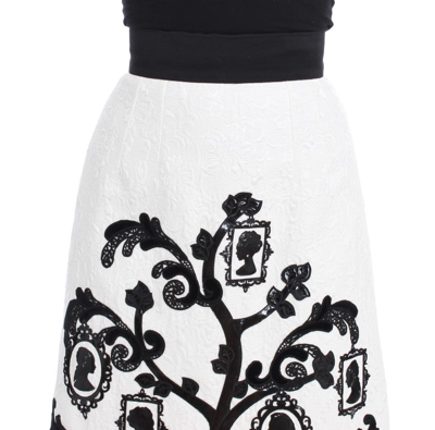 Shop Dolce & Gabbana White Floral Brocade Family Tree Women's Skirt In Black/white