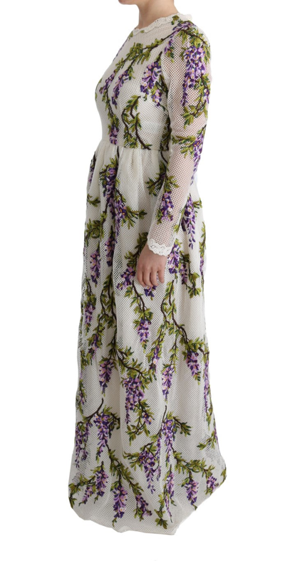 Shop Dolce & Gabbana White Floral Embroidered Maxi Women's Dress