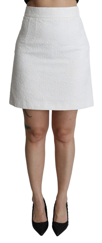 Shop Dolce & Gabbana Elegant White Floral Brocade Mini Women's Skirt