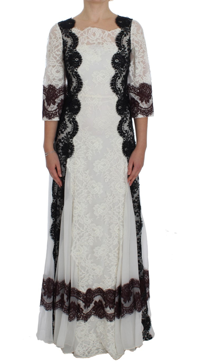 Shop Dolce & Gabbana White Floral Lace Full Length Gown Women's Dress