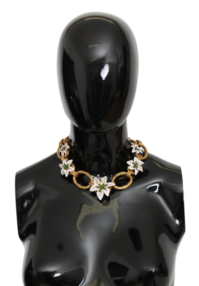 Shop Dolce & Gabbana Luxe Floral Charm Crystal Women's Necklace In Gold