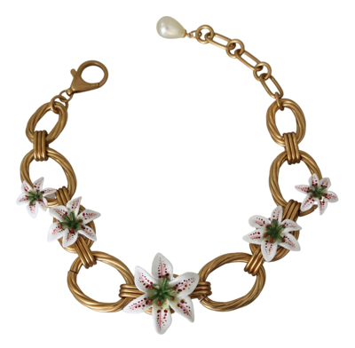 Shop Dolce & Gabbana Luxe Floral Charm Crystal Women's Necklace In Gold