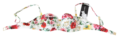 Shop Dolce & Gabbana White Floral Print Swimsuit Beachwear Bikini Women's Tops