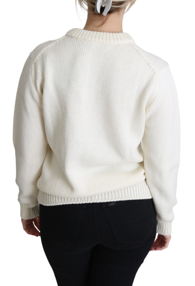 Dolce & Gabbana White Floral Wool Pullover Sunflower Sweater In White