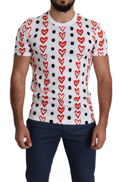 Shop Dolce & Gabbana White Hearts Print  Cotton Men Top Men's T-shirt