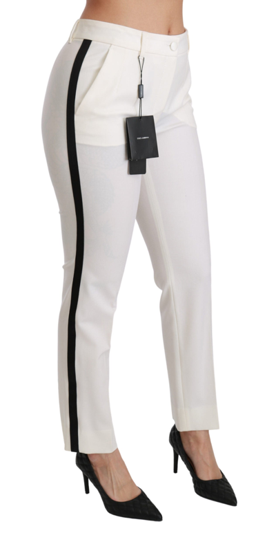 Shop Dolce & Gabbana White High Waist Skinny Slim Cropped Women's Pants