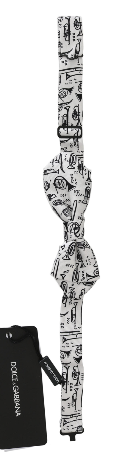 Dolce & Gabbana White Instruments Adjustable Neck Papillon Men Bow Tie In White