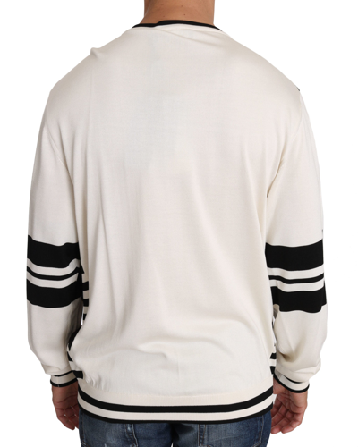 Shop Dolce & Gabbana White Jazz Sequined Guitar Pullover Top Men's Sweater In Black/white