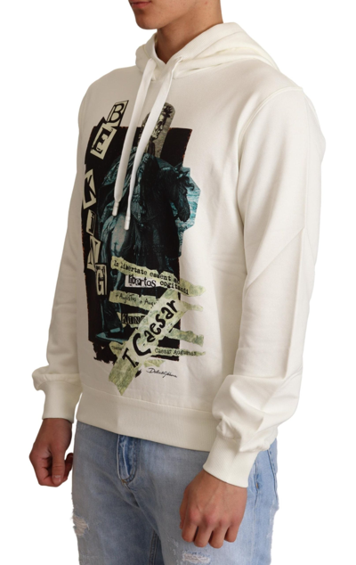 Shop Dolce & Gabbana Regal King Motif Hooded Pullover Men's Sweater In White