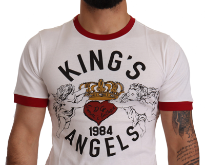 Shop Dolce & Gabbana White Kings Angels Print Cotton Men's T-shirt