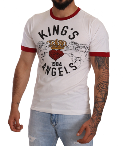 Shop Dolce & Gabbana White Kings Angels Print Cotton Men's T-shirt