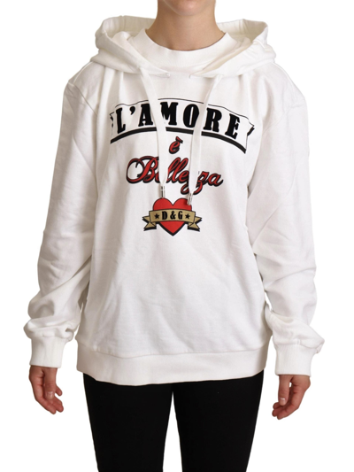 Shop Dolce & Gabbana White L'amore Motive Hooded Women's Sweater