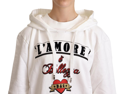 Shop Dolce & Gabbana White L'amore Motive Hooded Women's Sweater