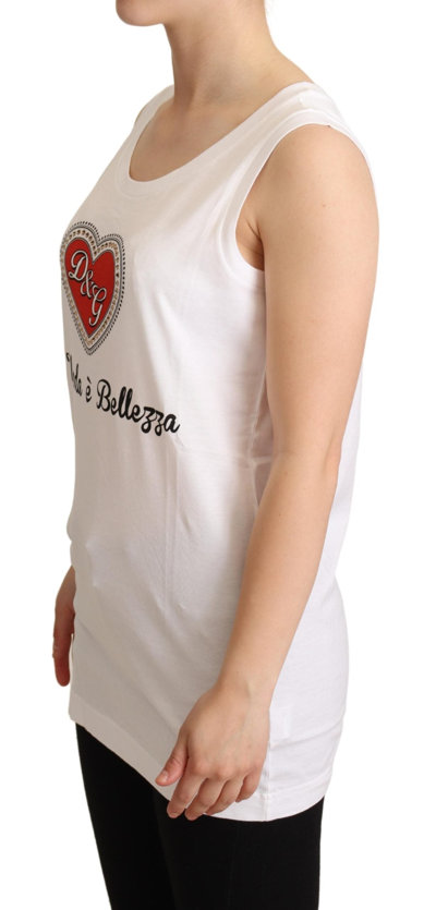 Shop Dolce & Gabbana White La Moda Crystal Tank Top Women's T-shirt