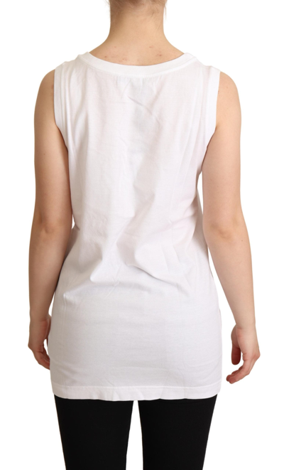 Shop Dolce & Gabbana White La Moda Crystal Tank Top Women's T-shirt