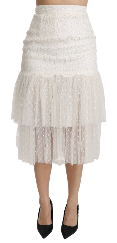 Shop Dolce & Gabbana Elegant White Lace High-waist Women's Skirt