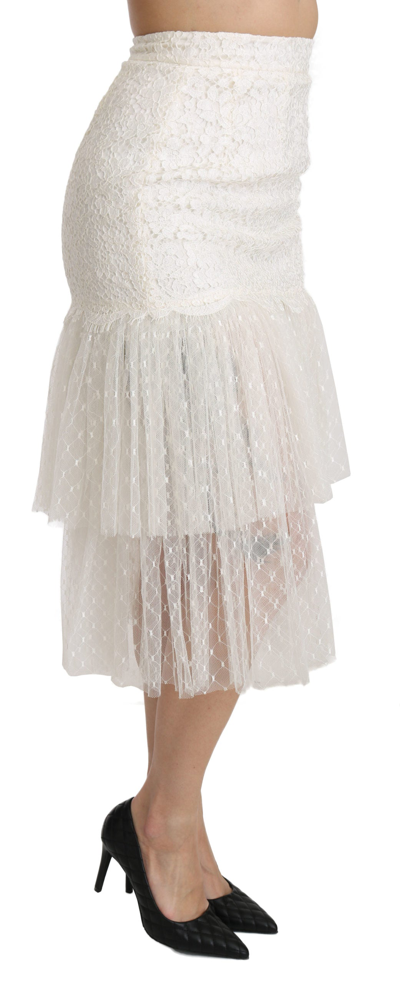 Shop Dolce & Gabbana Elegant White Lace High-waist Women's Skirt