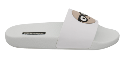 Shop Dolce & Gabbana White Leather #dgfamily Slides Shoes Women's Sandals