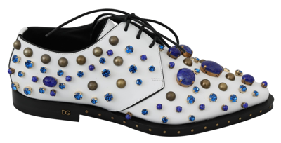 Shop Dolce & Gabbana Elegant White Leather Dress Shoes With Women's Crystals