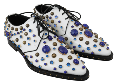 Shop Dolce & Gabbana Elegant White Leather Dress Shoes With Women's Crystals