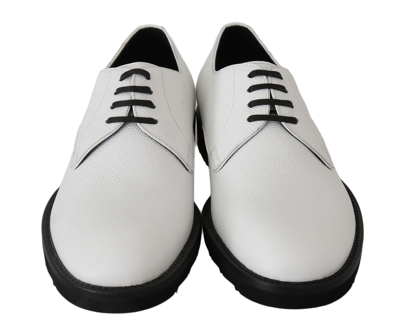 Shop Dolce & Gabbana White Leather Derby Dress Formal Men's Shoes