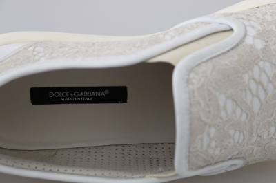 Shop Dolce & Gabbana White Leather Lace Slip On Loafers Women's Shoes