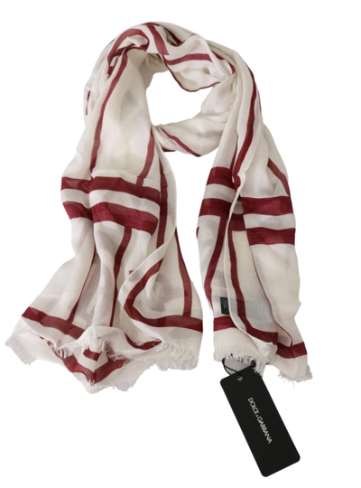 Shop Dolce & Gabbana White Modal Red Printed Wrap Shawl Men's Scarf