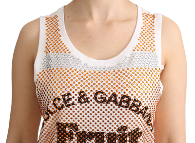 Shop Dolce & Gabbana Crystal Embellished Sleeveless Cotton Women's Top In White