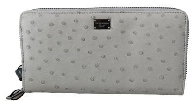 Shop Dolce & Gabbana White Ostrich Leather Continental Mens Clutch Men's Wallet In Gray