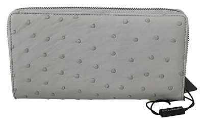 Dolce & Gabbana White Ostrich Leather Continental Mens Clutch Wallet In Gray