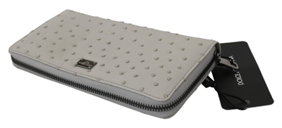 Dolce & Gabbana White Ostrich Leather Continental Mens Clutch Wallet In Gray