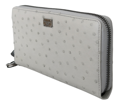 Shop Dolce & Gabbana White Ostrich Leather Continental Mens Clutch Men's Wallet In Gray