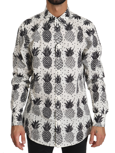 Shop Dolce & Gabbana White Pineapple Cotton Top Men's Shirt