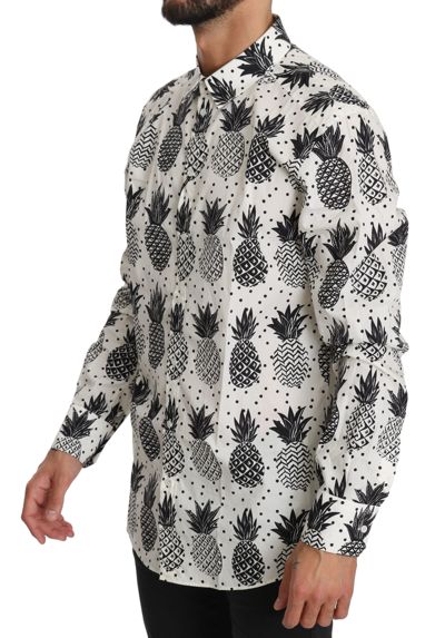 Shop Dolce & Gabbana White Pineapple Cotton Top Men's Shirt