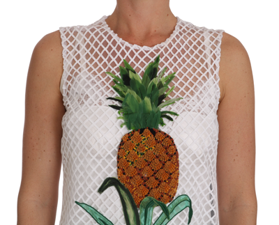 Shop Dolce & Gabbana White Pineapple Sequined Applique Women's Dress