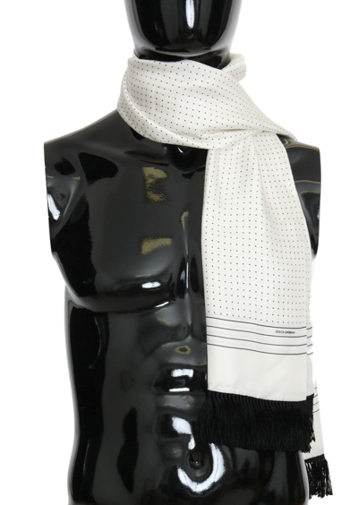 Shop Dolce & Gabbana White Polka Dotted Silk Fringes Men's Scarf In Black/white