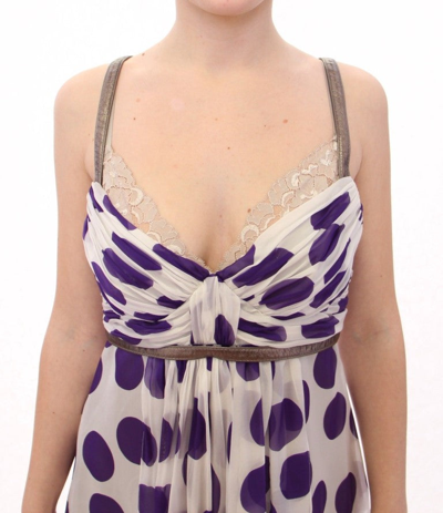 Shop Dolce & Gabbana Elegant Polka Dotted Silk Blouse With Leather Women's Detailing In Purple