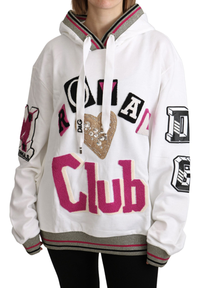Shop Dolce & Gabbana White Royal Club Hooded Crystal Women's Sweater