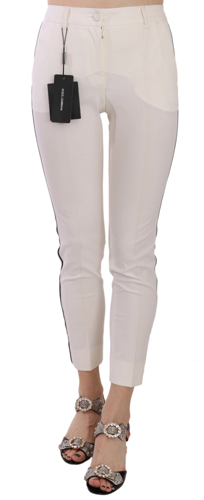Shop Dolce & Gabbana White Side Stripe Cropped Skinny Women's Pants