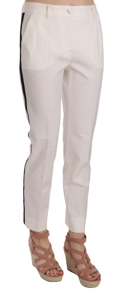 Shop Dolce & Gabbana White Side Stripe Wool Tapered Trouser Women's Pants