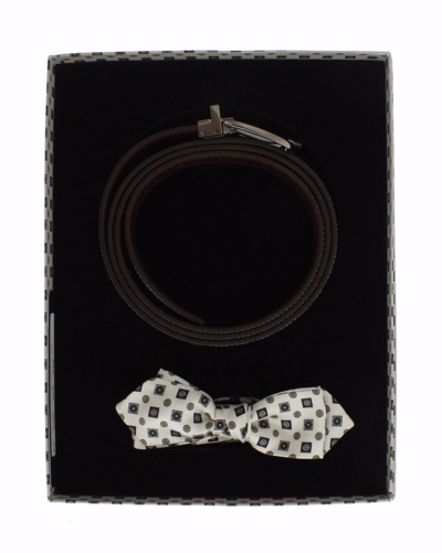 Shop Dolce & Gabbana Elegant Baroque Silk Tie &amp; Leather Belt Men's Set In White